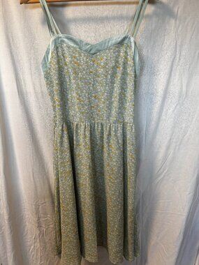 Light Blue and Green Floral Slip Dress with Spaghetti Straps summer